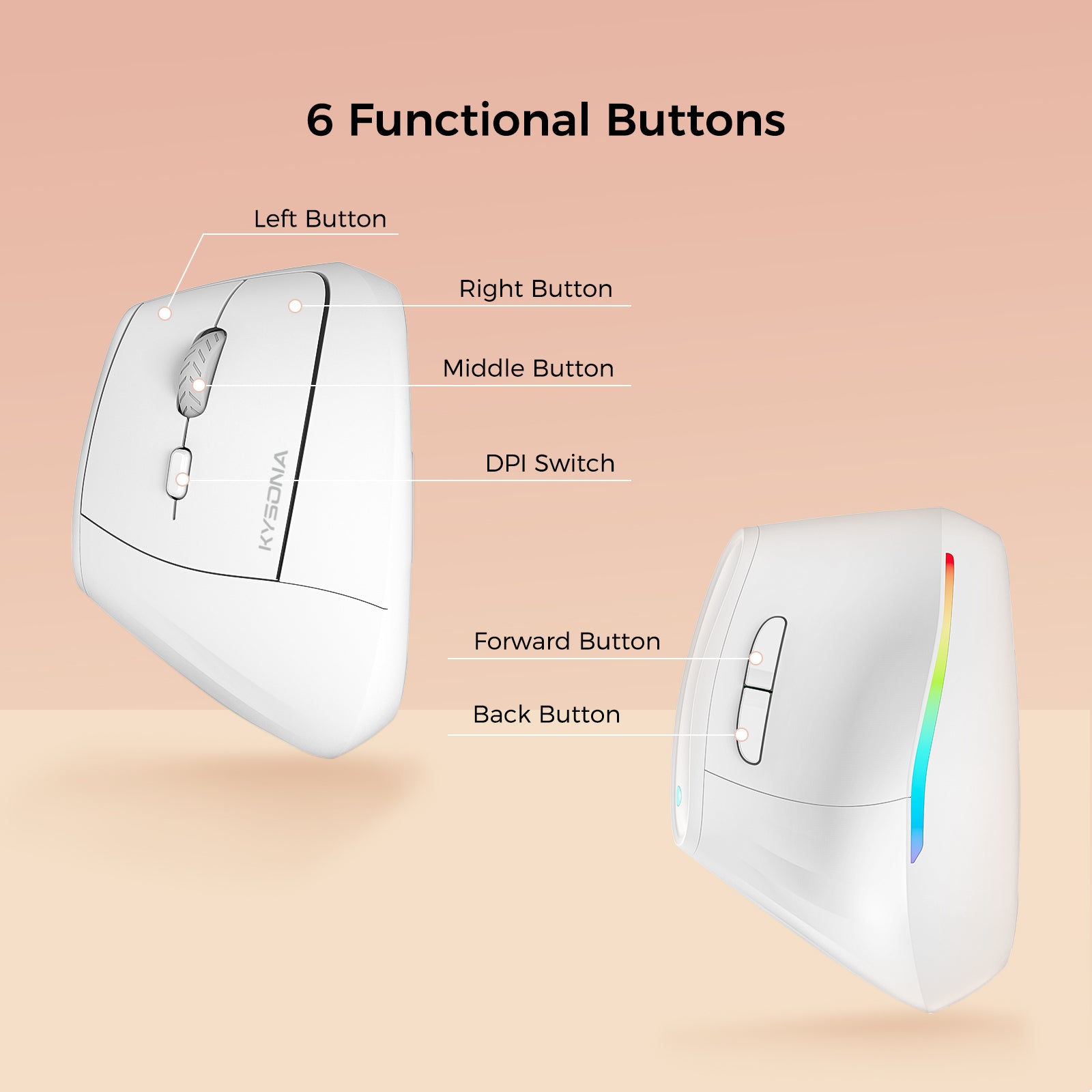 KYSONA 57° Ergonomic Vertical Mouse with Bluetooth, 2.4G 