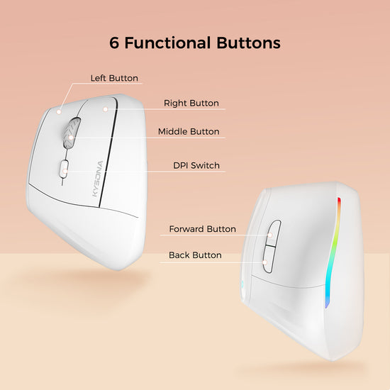 KYSONA 57° Ergonomic Vertical Mouse with Bluetooth, 2.4G Connection, 5 ...