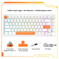 KYSONA KM82 HE Rapid Trigger Gaming Keyboard with magnetic switch and 8K polling rate, featuring sleek design and RGB backlit keys.
